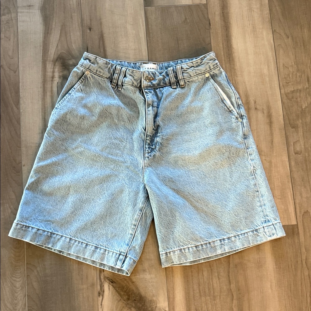 FRAME The Trouser Shorts Light Blue Denim Bermuda Women's Shorts. NEW - Picture 6 of 13
